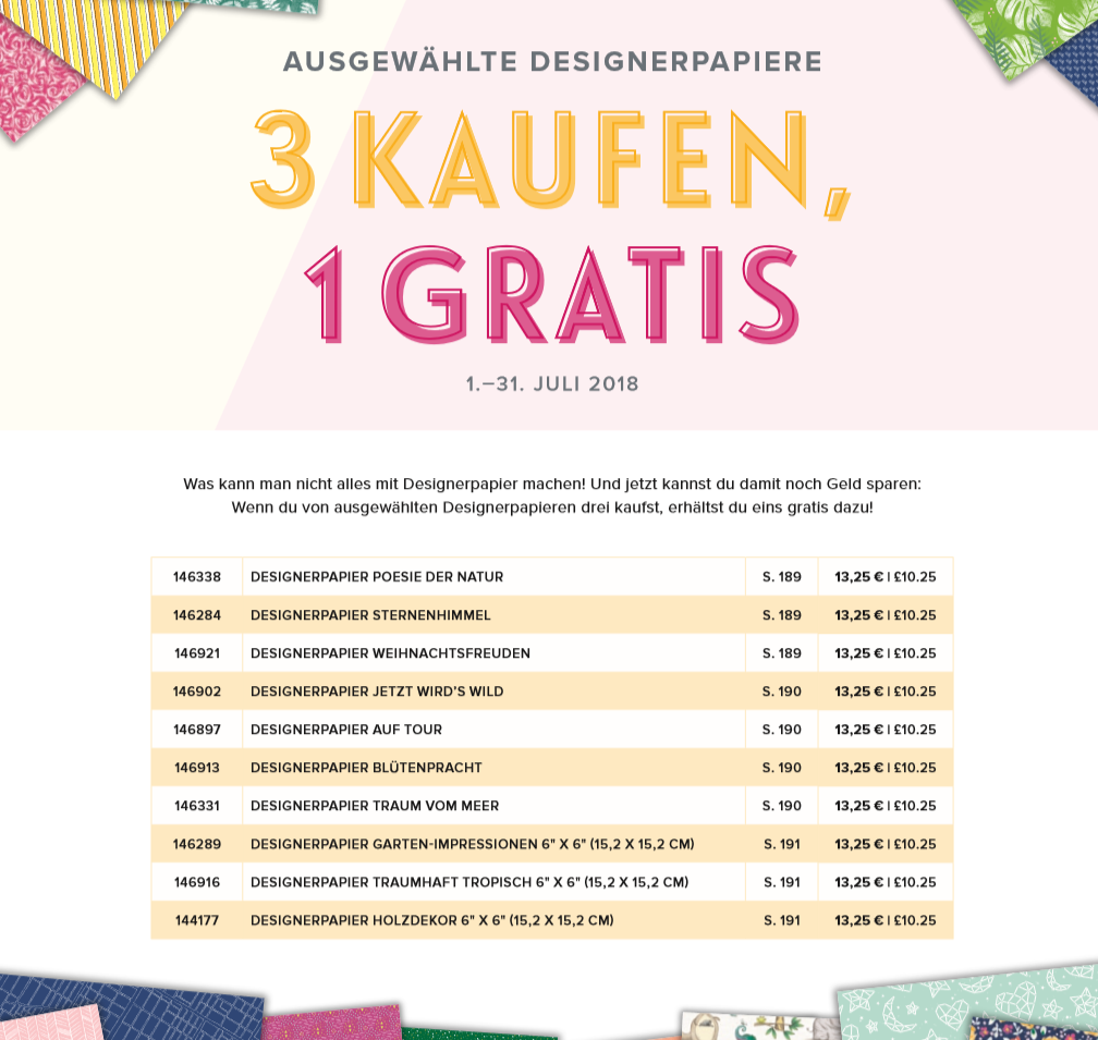 Designerpapieraktion 2018 – 3 + 1 gratis