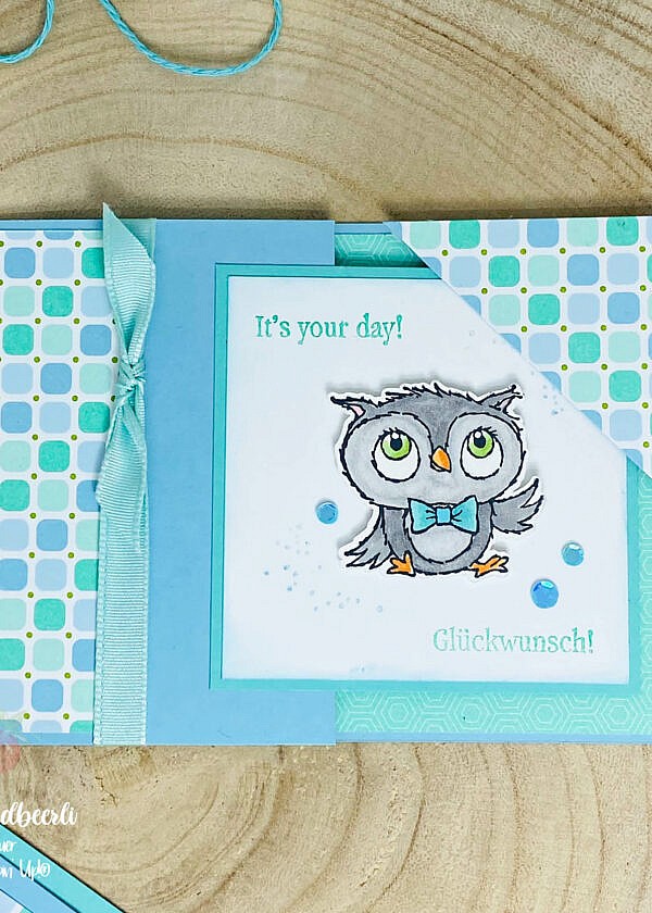 Eulenpost Corner Tuck Fun Fold Karte mit Produkten von Stampin‘ Up!